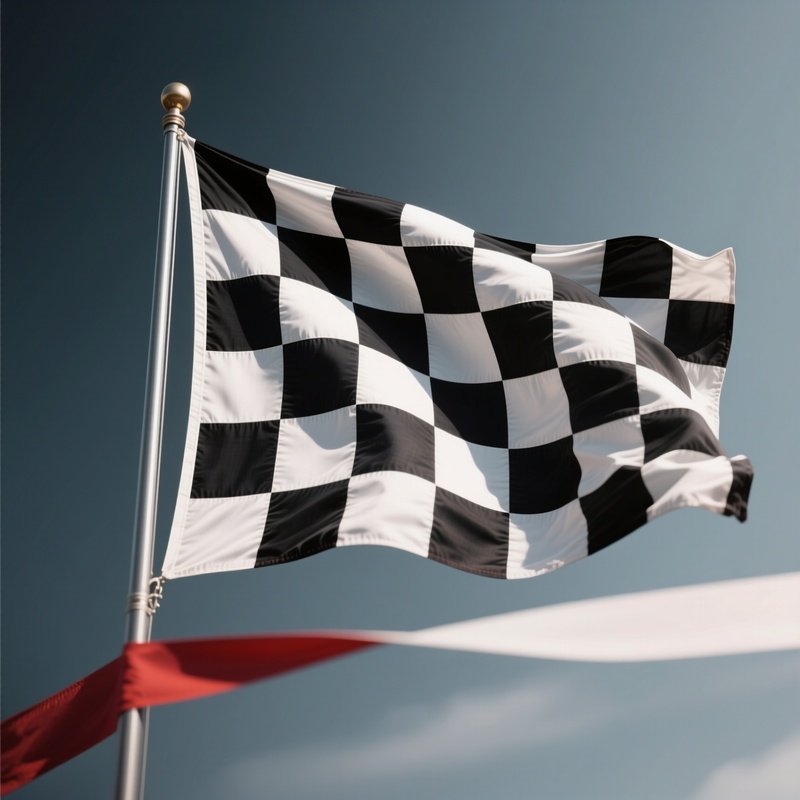 Checkered Flag: A Black And White Checkered Flag Waving In The Wind, Symbolizing The Finish Line And Project Completion.