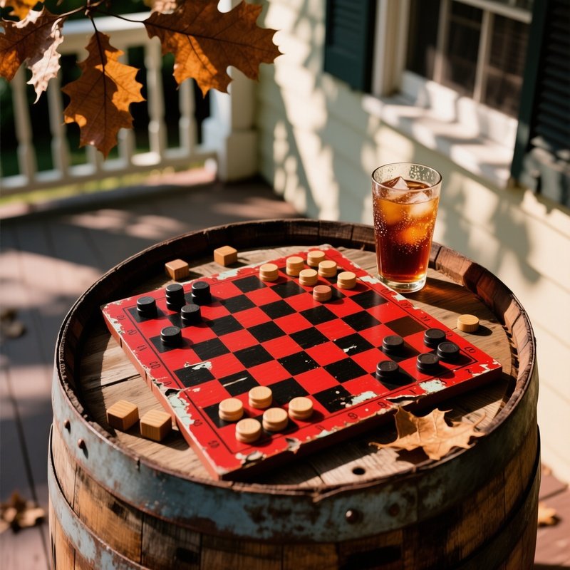 Checkers Draughts Rustic Top Down View