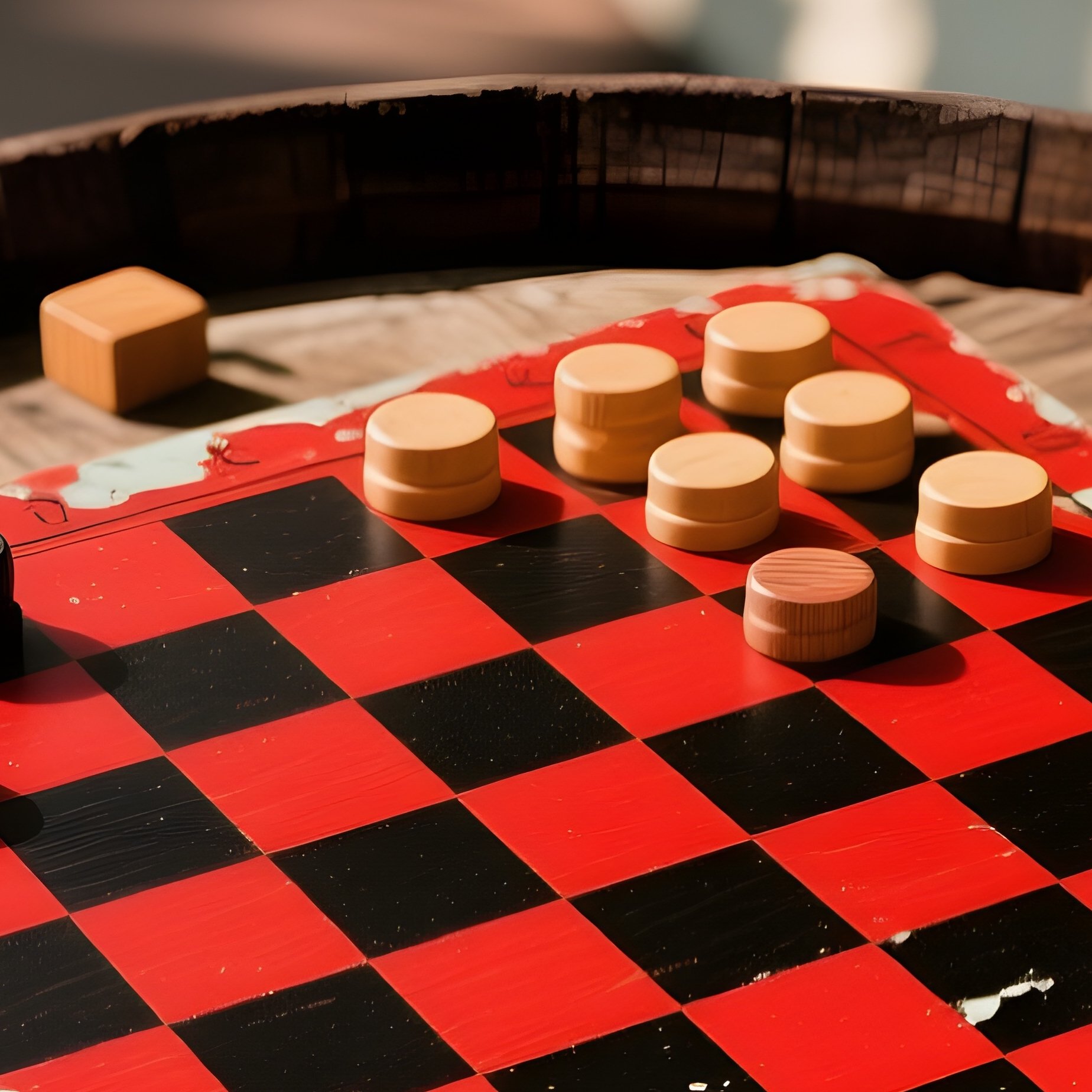 Checkers Draughts Rustic Top Down View - Full Resolution Quality Preview