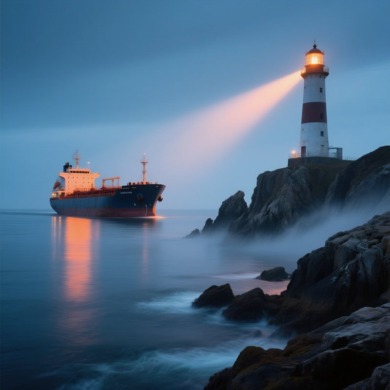 Chemical Tanker Sailing Past Lighthouse Rocks