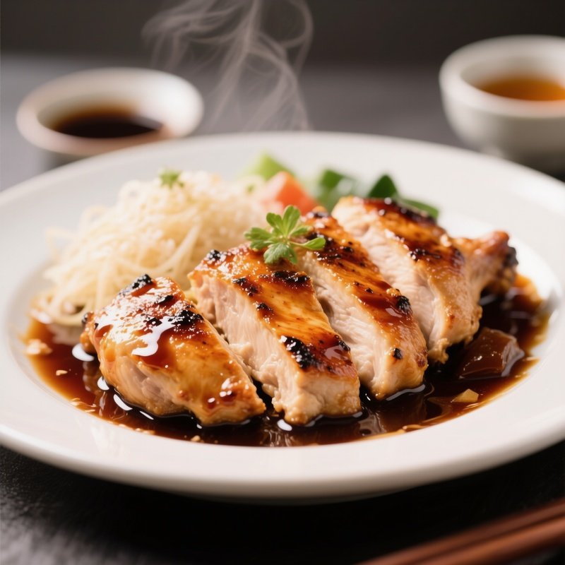 Chicken Teriyaki With Grilled Chicken Glazed In Soy Sauce, Mirin, Sugar, And Sake