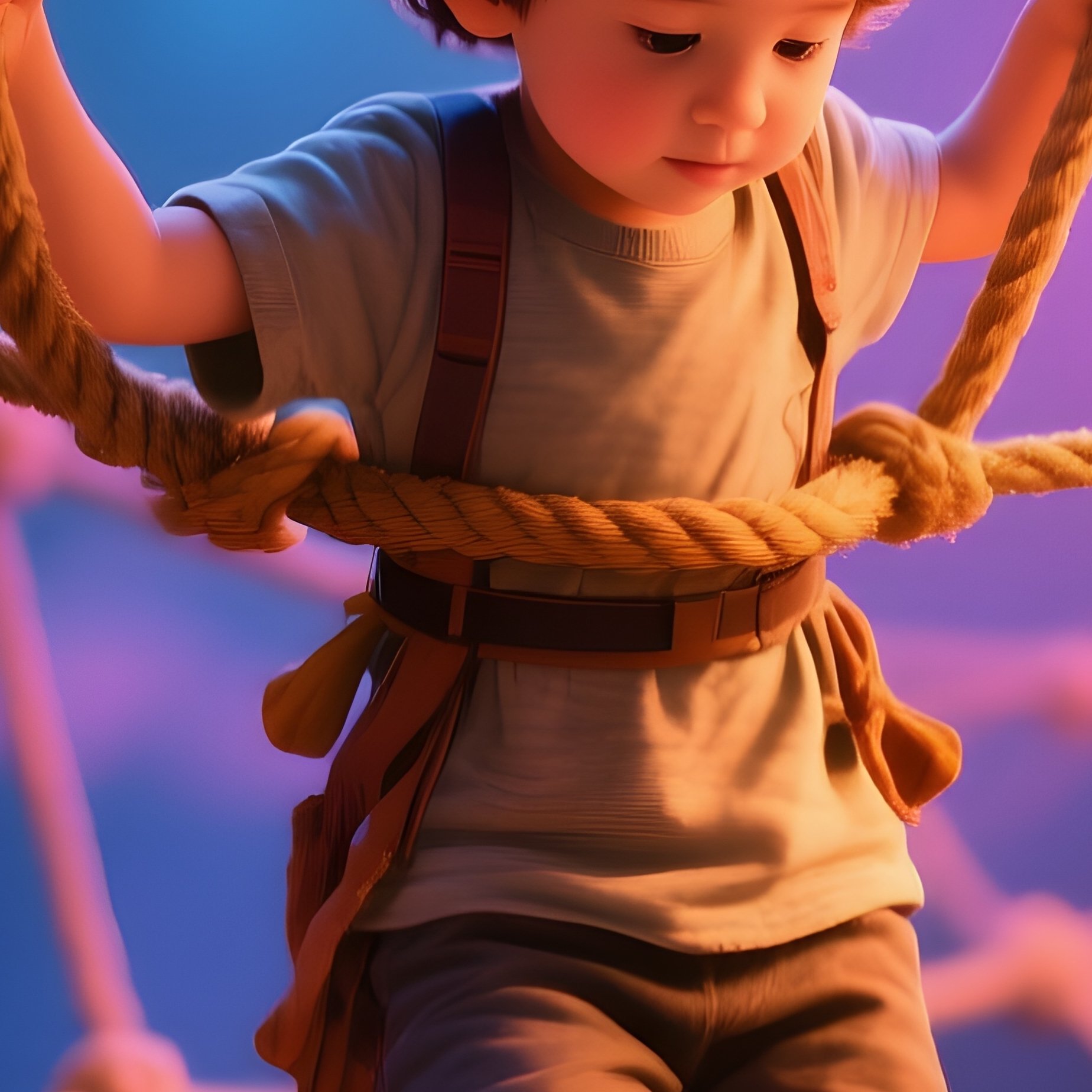 Child Climbing Rope Web Under Colorful Lighting - Full Resolution Quality Preview