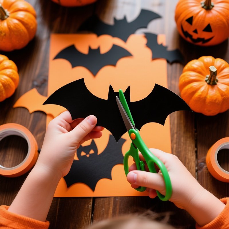 Child Cutting Out Bat Shapes For Halloween Halloween Crafts