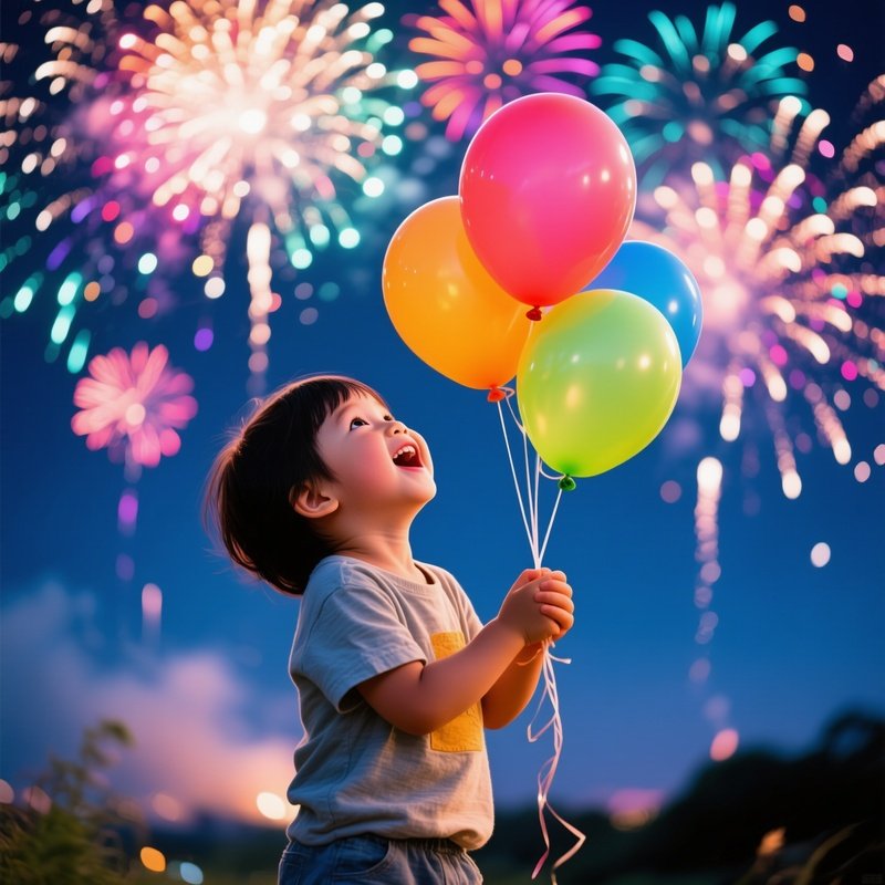 Child With Balloon Fireworks