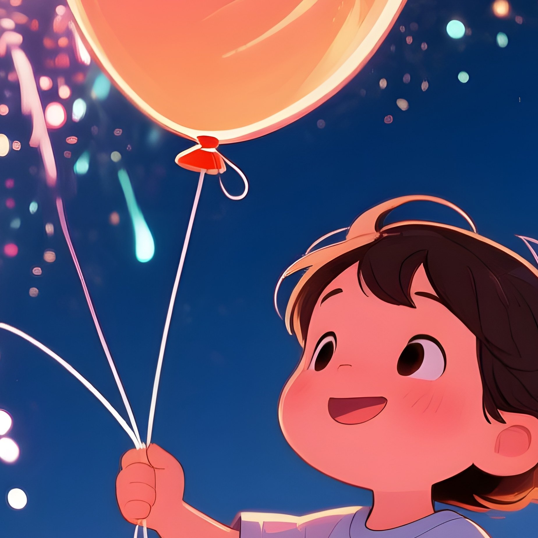 Child With Balloon Fireworks Illustration - Full Resolution Quality Preview