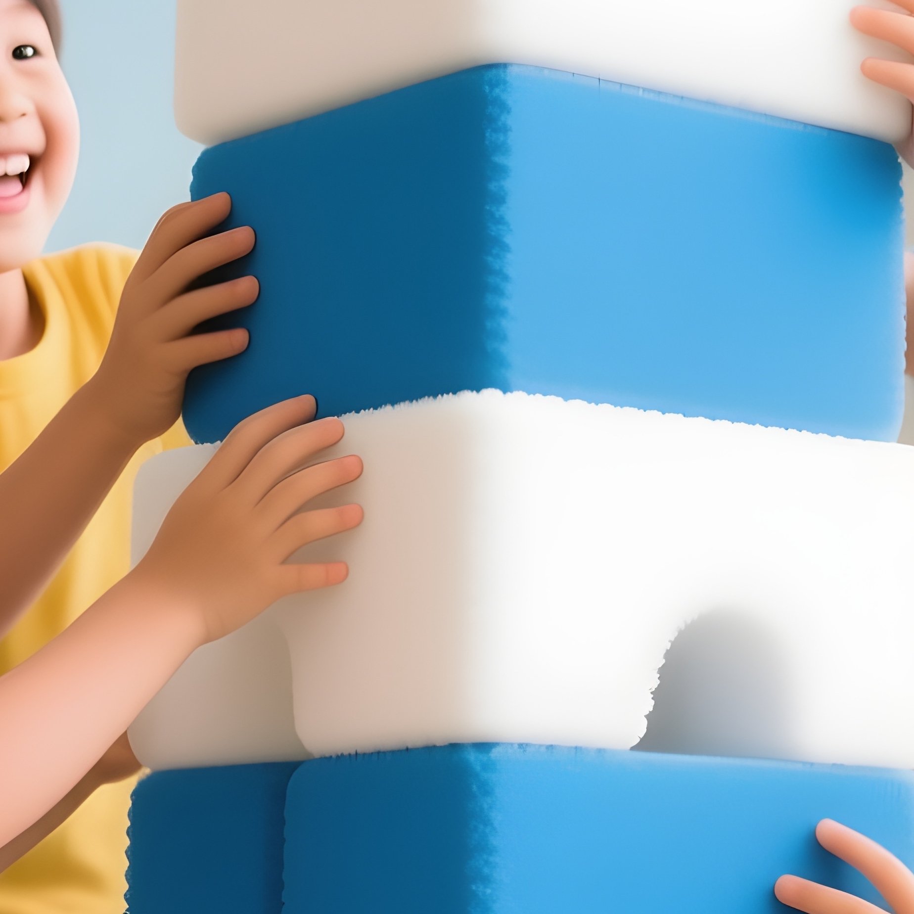 Children Building Tower Large Blocks - Full Resolution Quality Preview