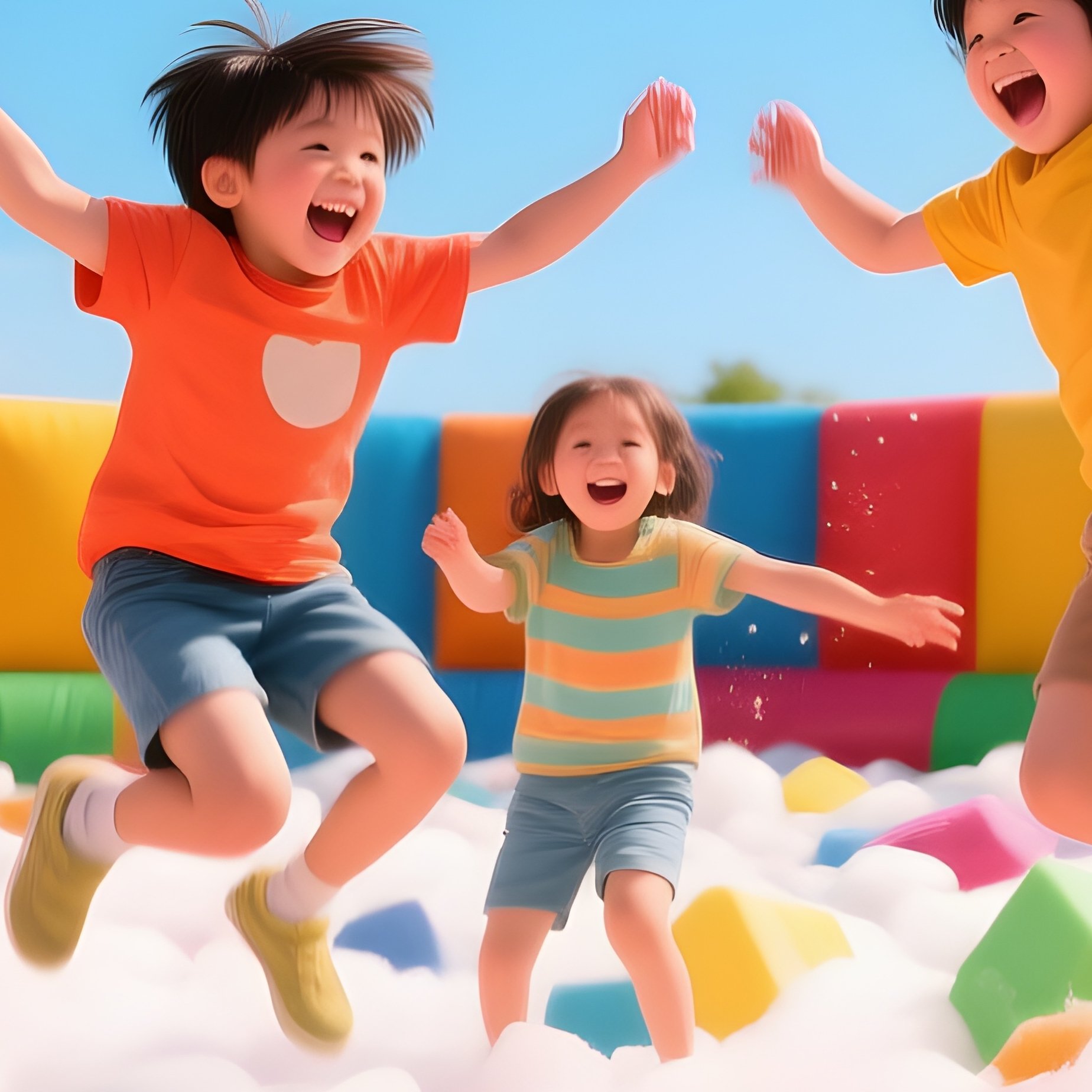 Children Jumping Into A Foam Pit Filled With Giant Colorful Cubes - Full Resolution Quality Preview