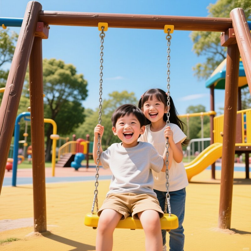 Children Playing On A Swing Set Children Playground