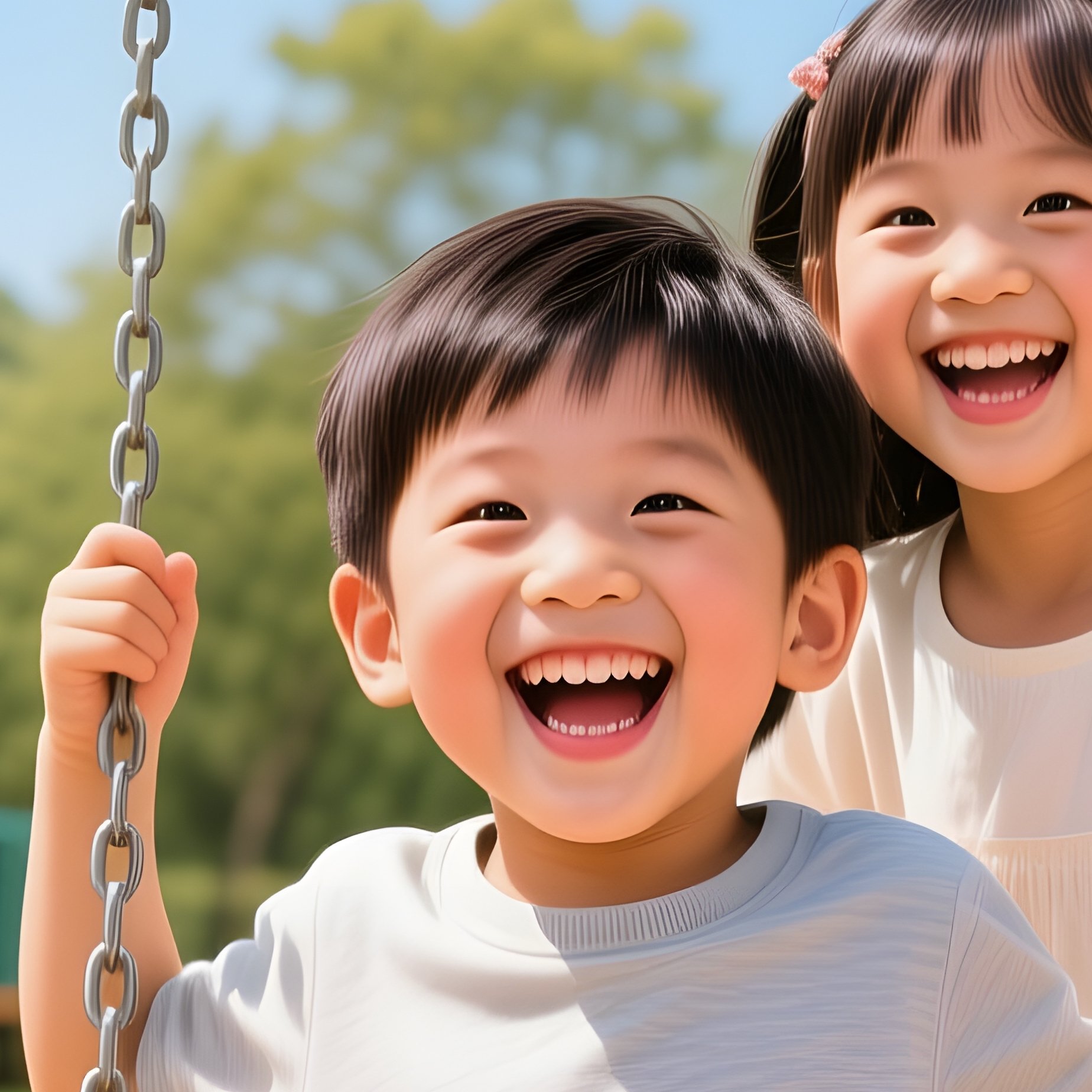 Children Playing On A Swing Set Children Playground - Full Resolution Quality Preview