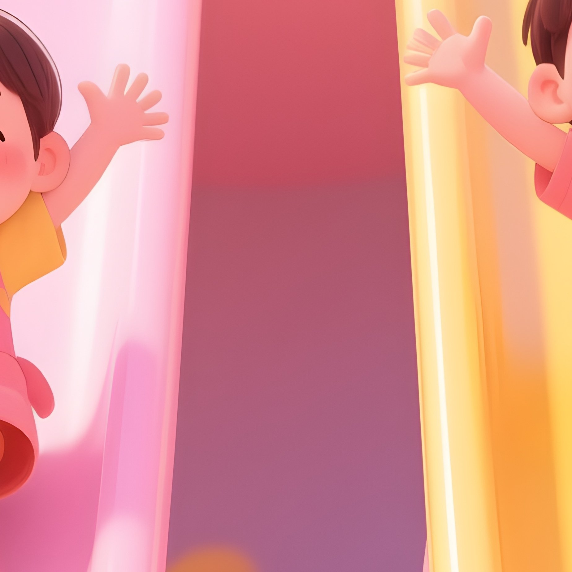 Children Sliding Down Side By Side Slides Laughing Together Illustration - Full Resolution Quality Preview