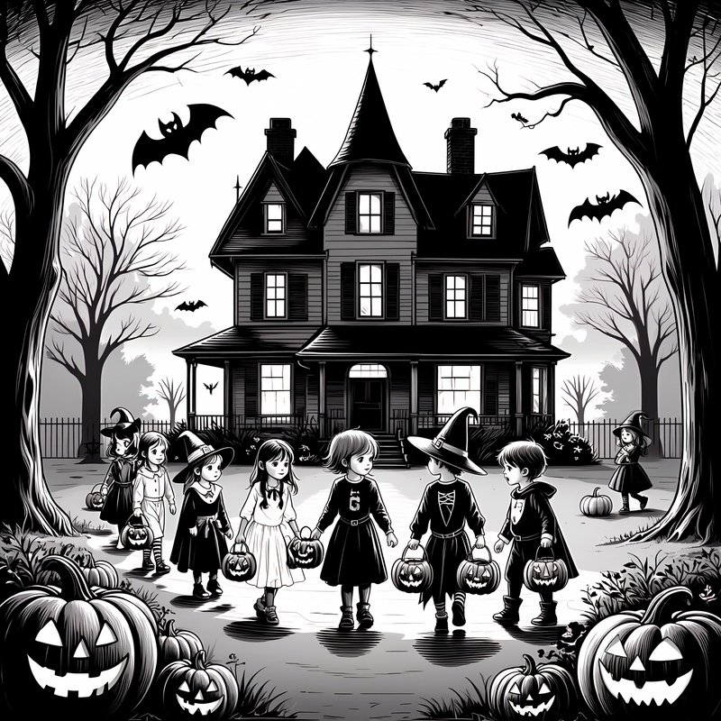 Children Trick Or Treating On Halloween Halloween Trick Or