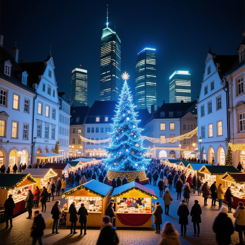 Christmas Market In A European City Square Christmas Market