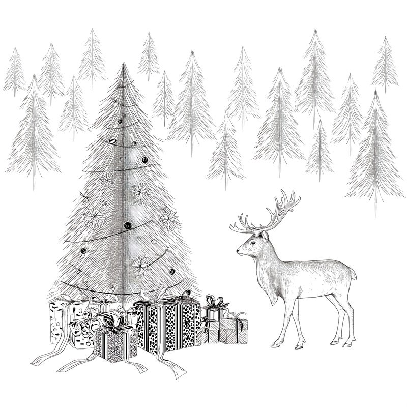 Christmas Scene With A Reindeer And Trees Christmas Reindeer