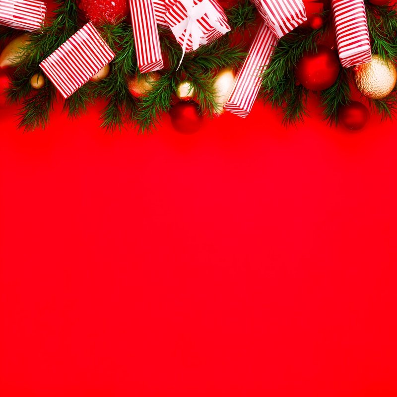 Christmas Themed Decorations On A Red Background Christmas