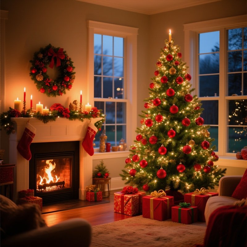 Christmas Tree In A Cozy Living Room Christmas Holiday