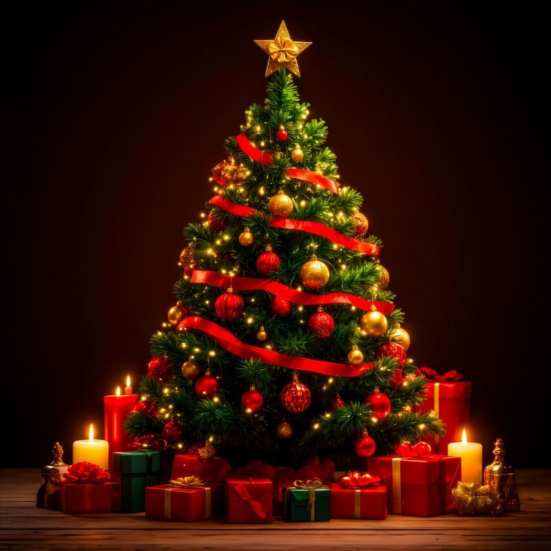 Christmas Tree Surrounded By Gifts Christmas Holiday