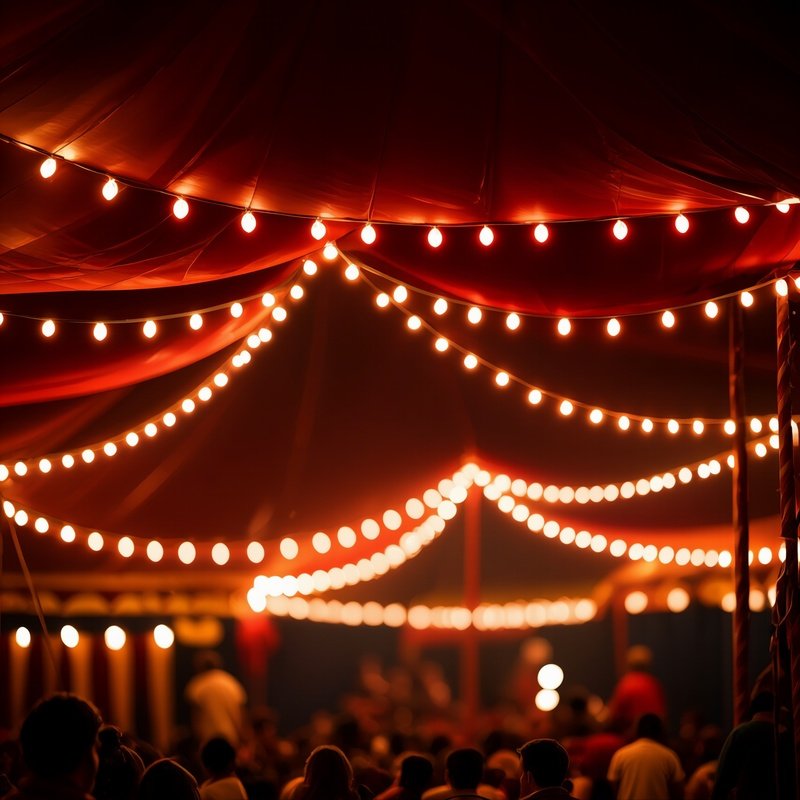Circus Tent Interior String Lights Colorful Banners