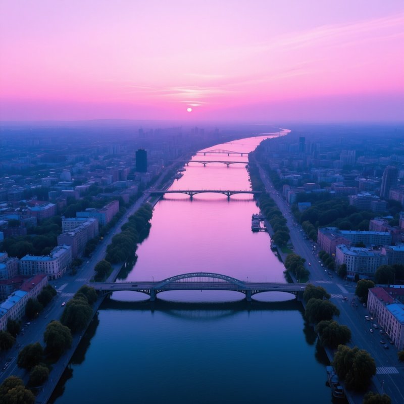 Cityscape At Dusk With A River And Bridges Cityscape River