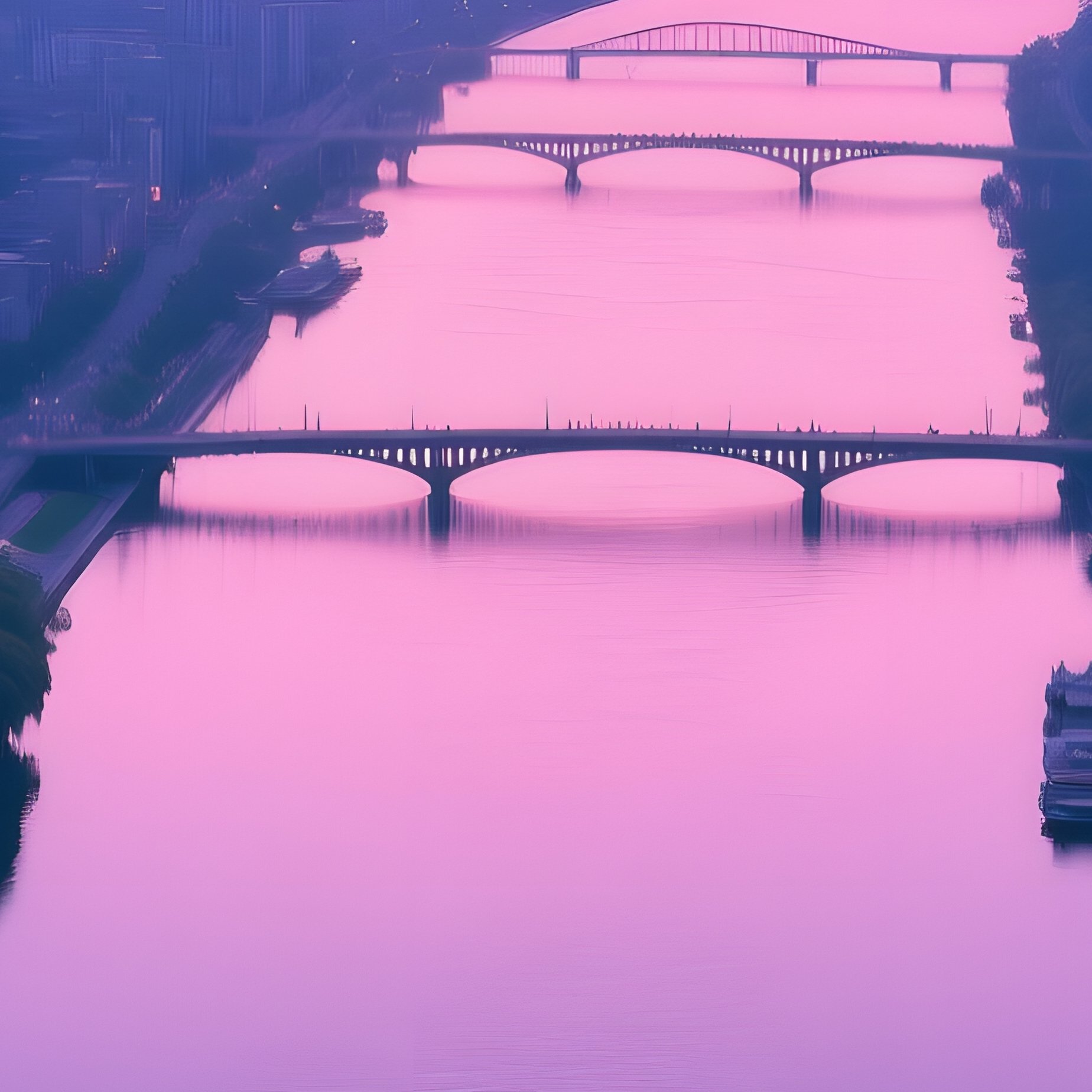 Cityscape At Dusk With A River And Bridges Cityscape River - Full Resolution Quality Preview