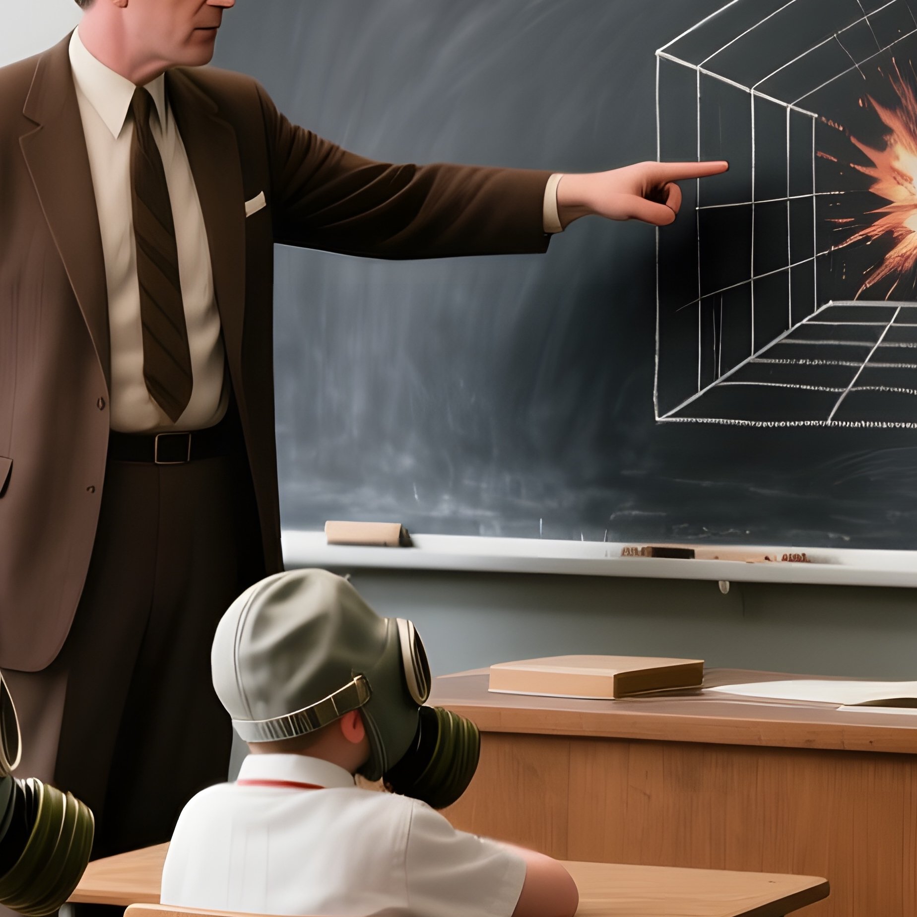 Civil Defense Drill 1984 Schoolchildren Gas Masks Classroom - Full Resolution Quality Preview