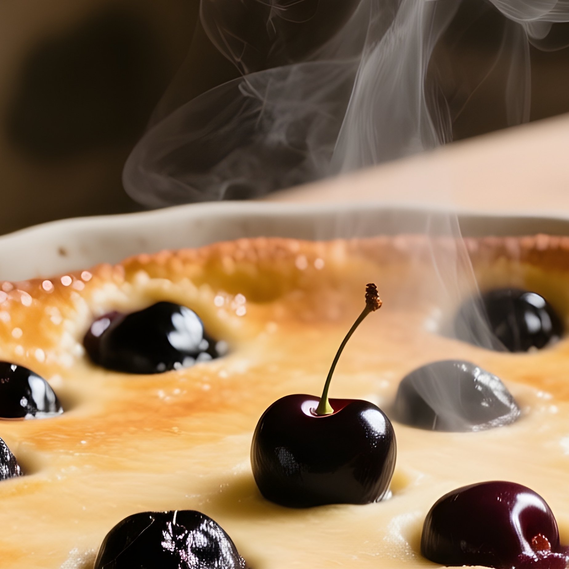 Clafoutis Rustic Baked Dessert With Black Cherries - Full Resolution Quality Preview