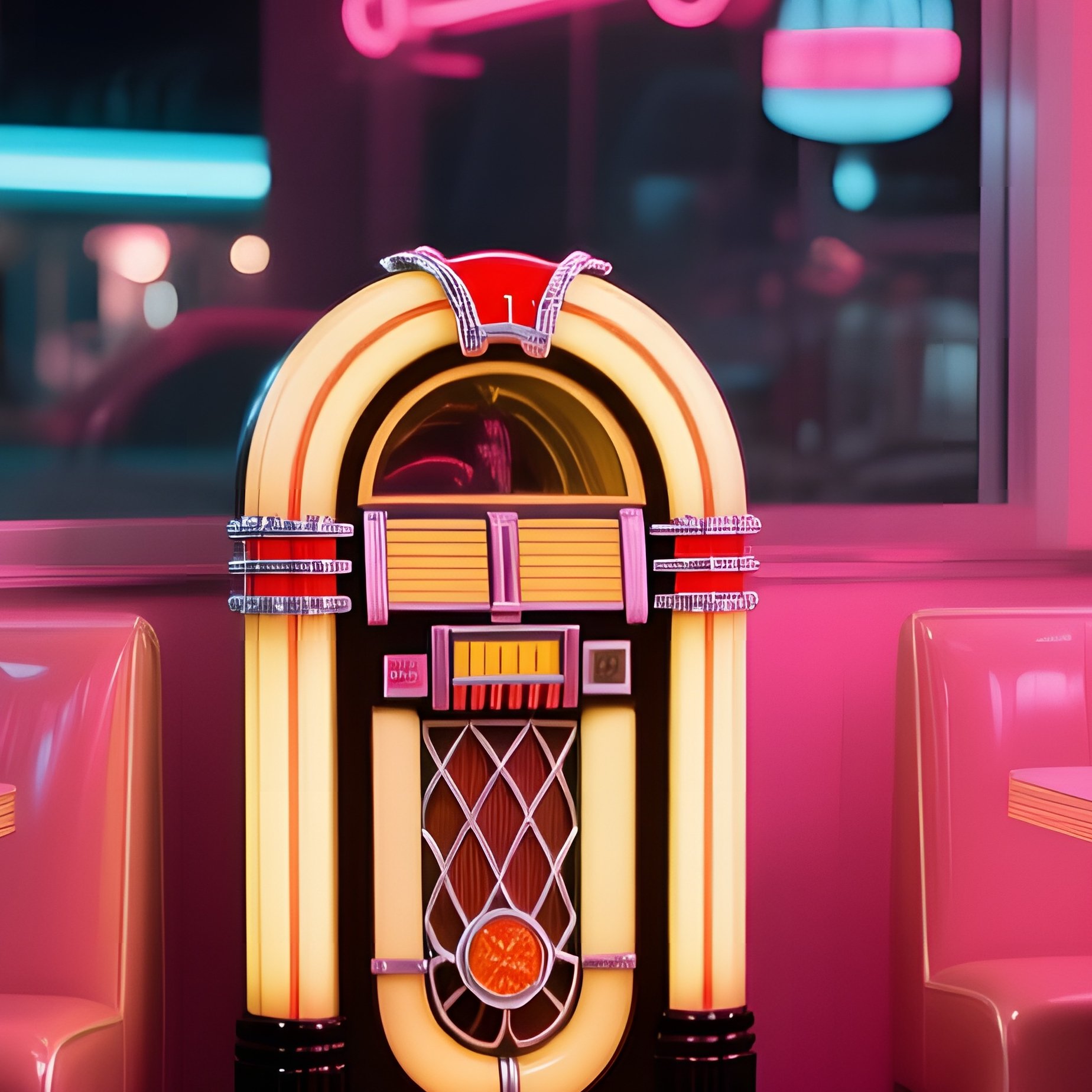 Classic American Diner Night Neon Reflections - Full Resolution Quality Preview