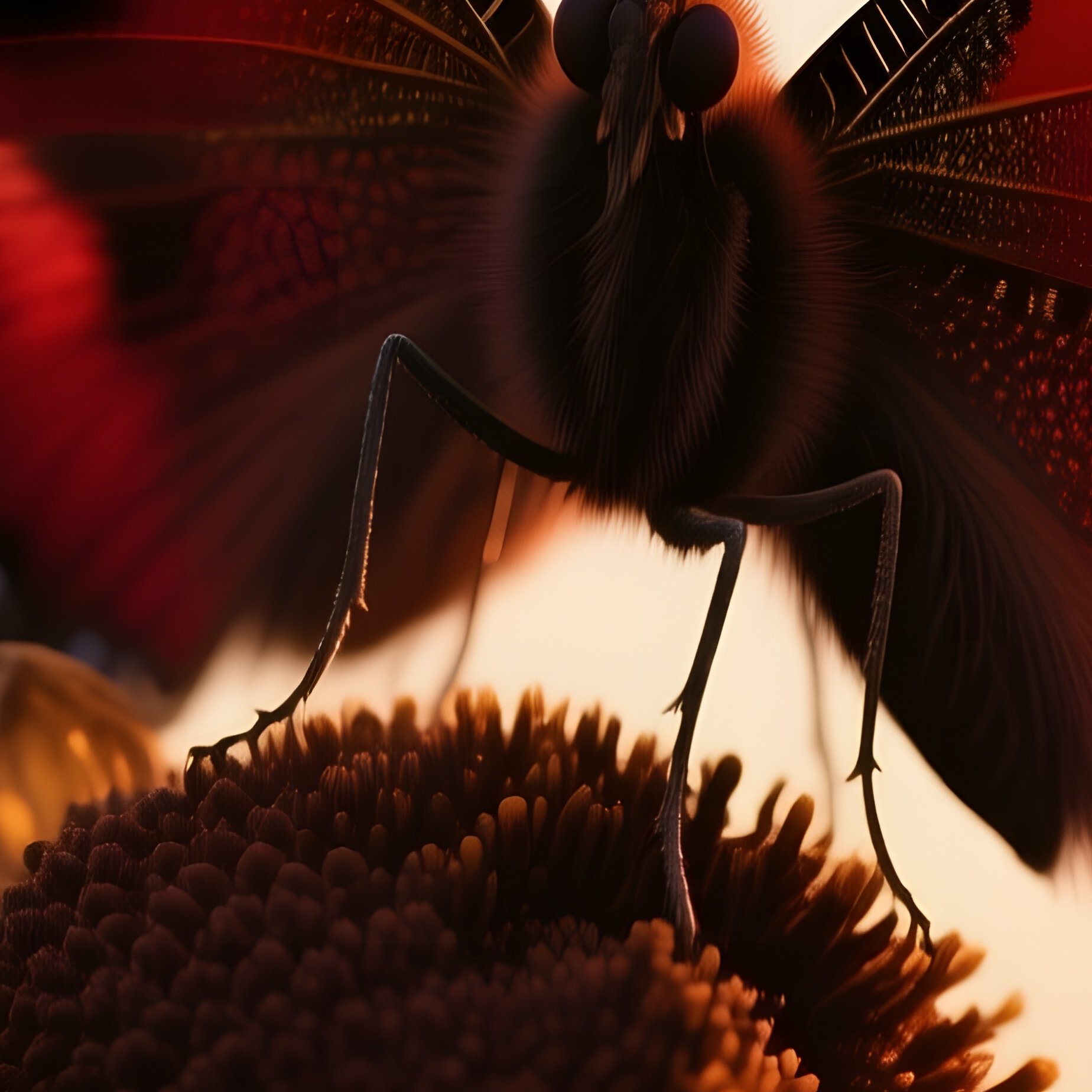 Close‑Up Of A Deep Crimson Red Spot Butterfly Perched On A Wilted Sunflower Seed Head, Late - Full Resolution Quality Preview