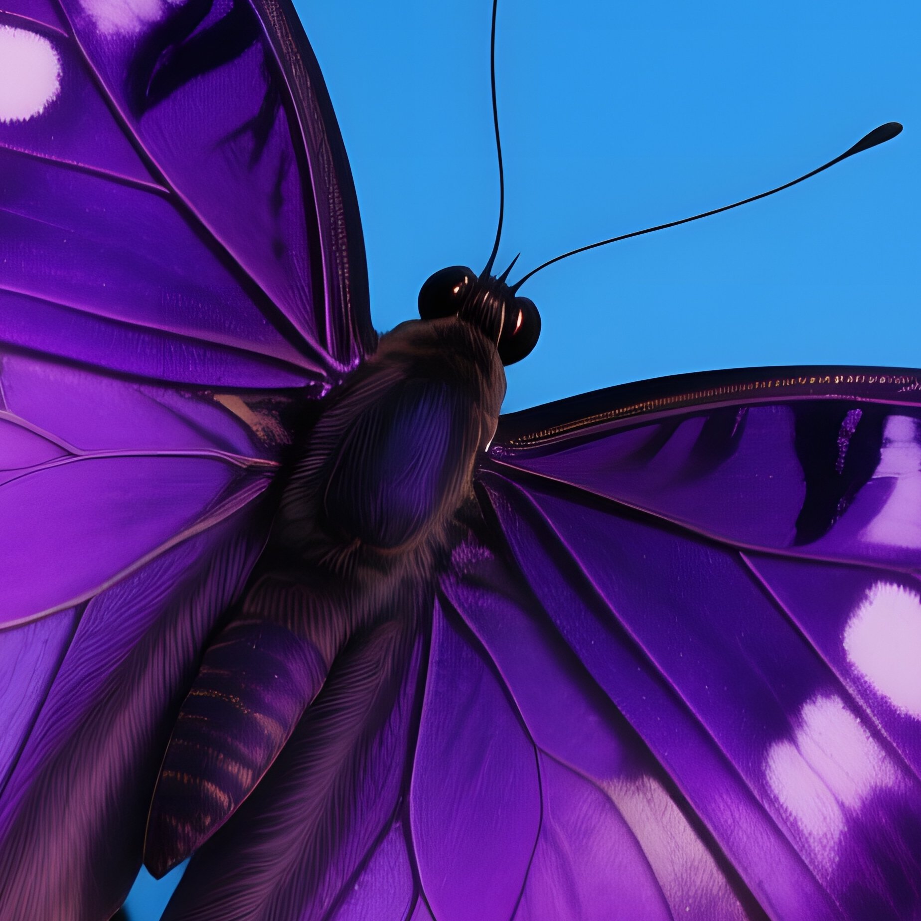 Close‑Up Of A Vivid Purple Purple Emperor Butterfly Perched On A Dark Bark Trunk At Twilight, Cool - Full Resolution Quality Preview