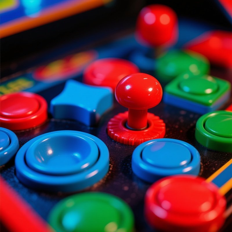 Close Up Of Convex Concave Colorful Arcade Buttons Red Blue Green