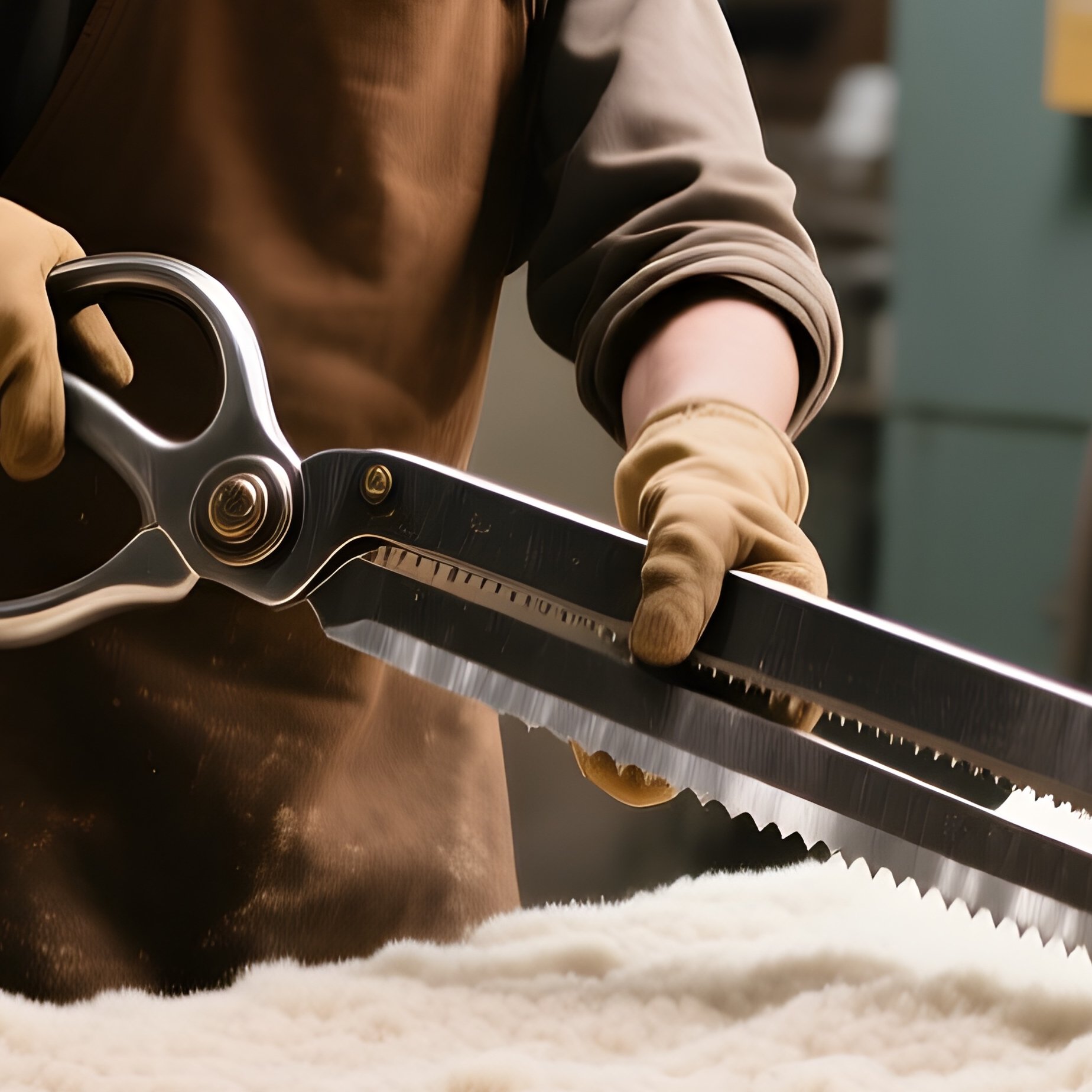 Cloth Shearing Wool Fabric With Heavy Shears - Full Resolution Quality Preview