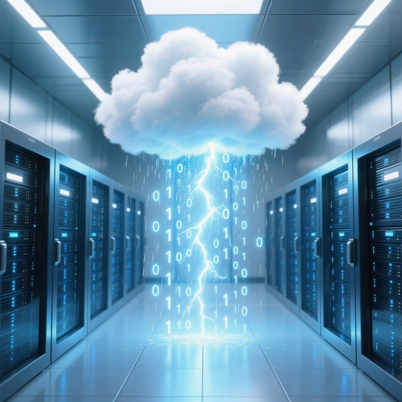 Cloud Computing Fluffy Cloud Raining Binary Code