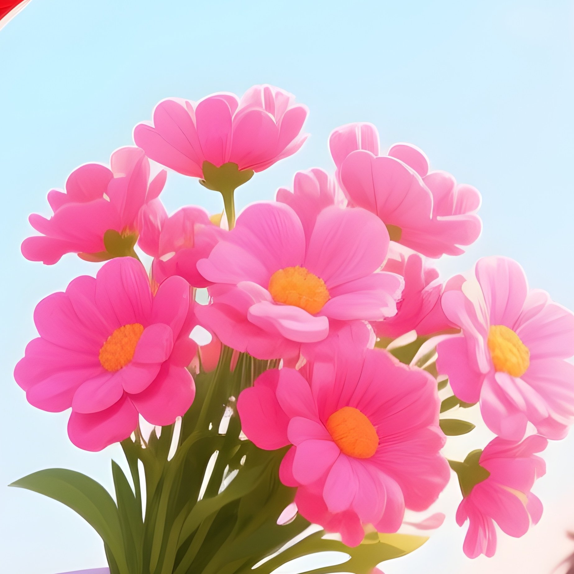 Clown Handing Flowers To Laughing Children Illustration - Full Resolution Quality Preview