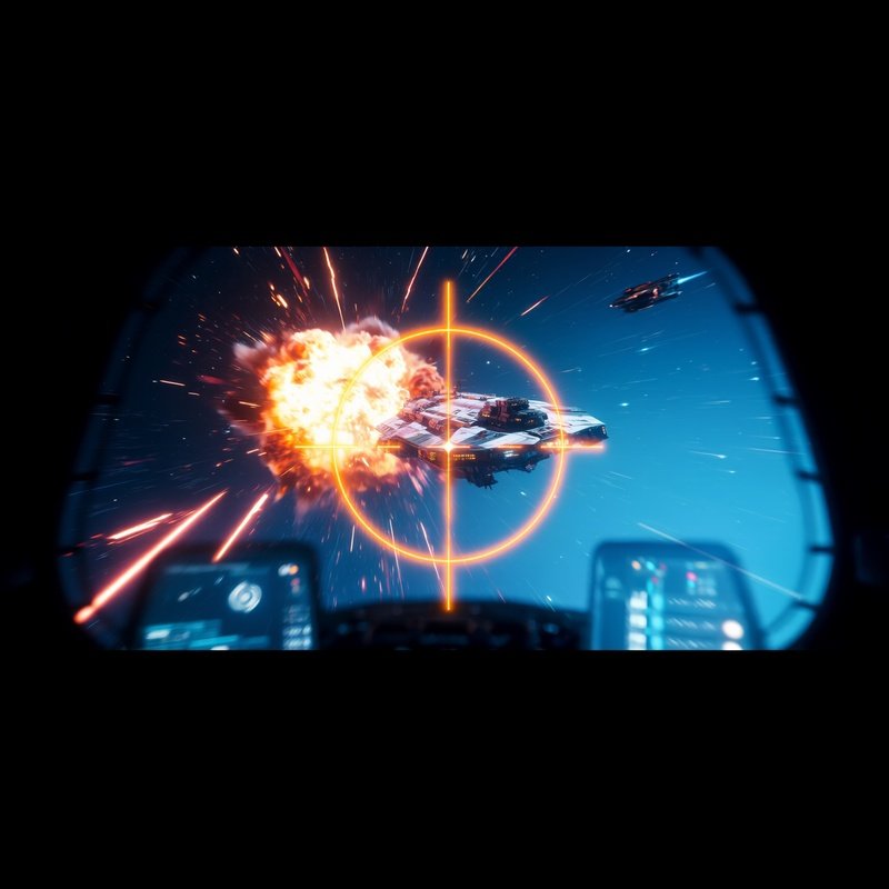 Cockpit View Space Battle Crosshair Targeting Distant Ship
