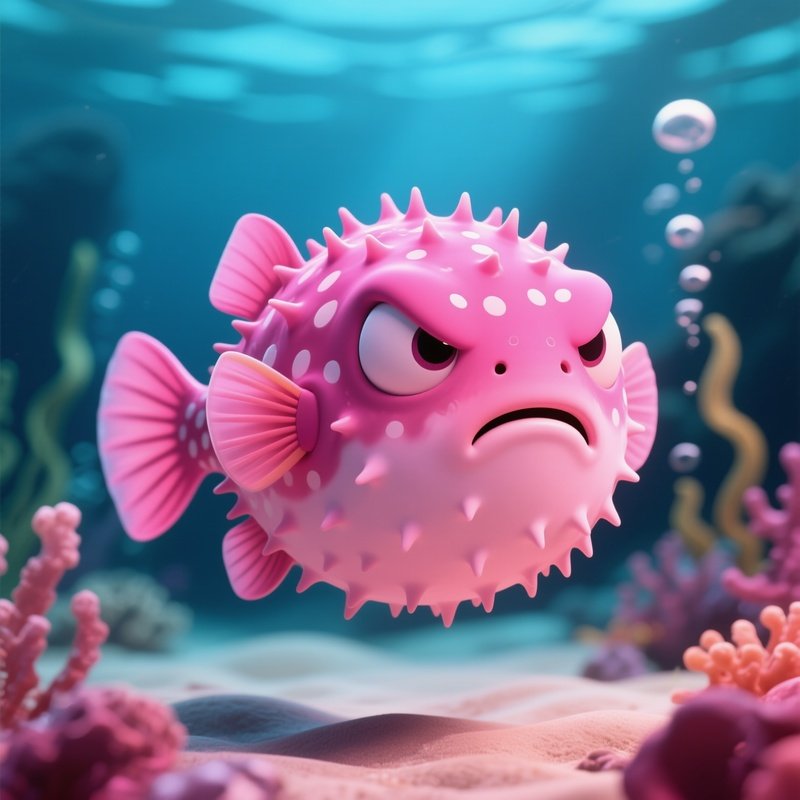 Coffinfish – Bright Pink Deepwater Puffer With A Cartoon Like Frown.