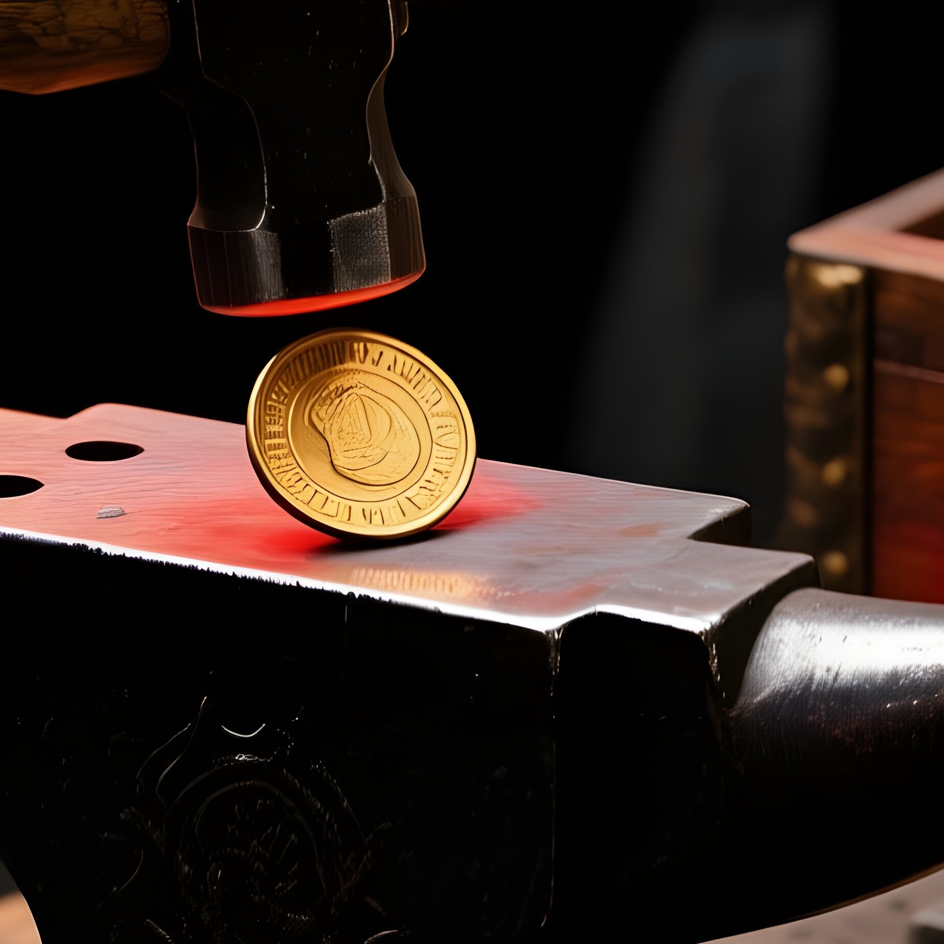 Coin Minting Process With Historical Tools And Treasure Artifacts - Full Resolution Quality Preview