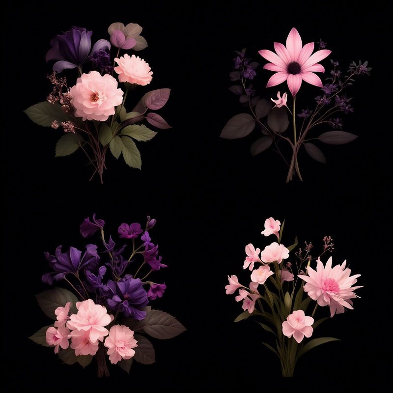Collection Of Floral Illustrations Flowers Digital Art