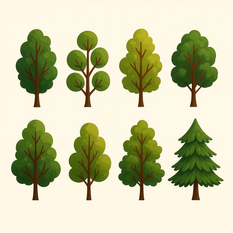 Collection Of Green Flat Trees Trees Illustration