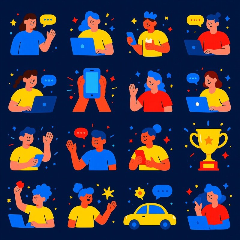 Collection Of Illustrated Scenes Featuring People In Various