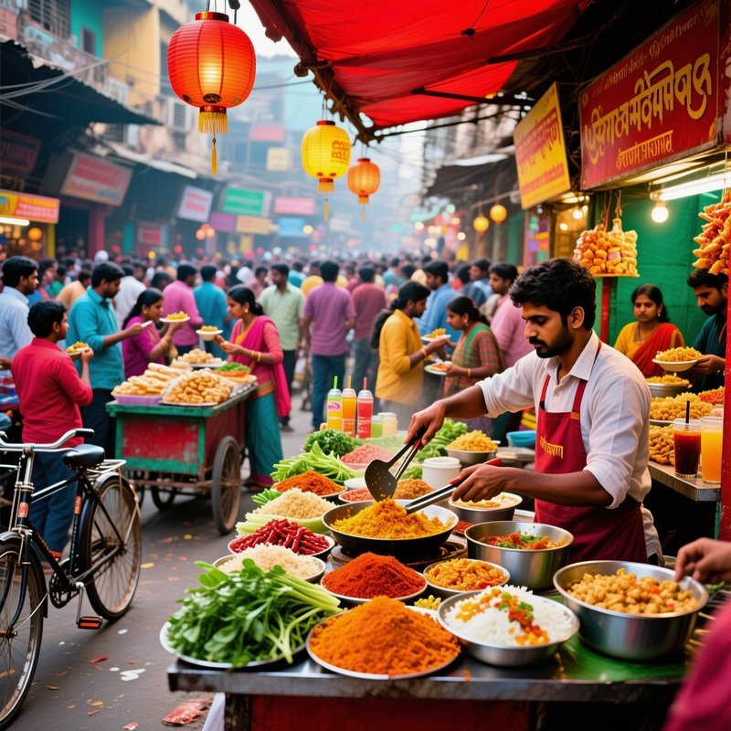 Colorful Chaotic Street Chaat Market