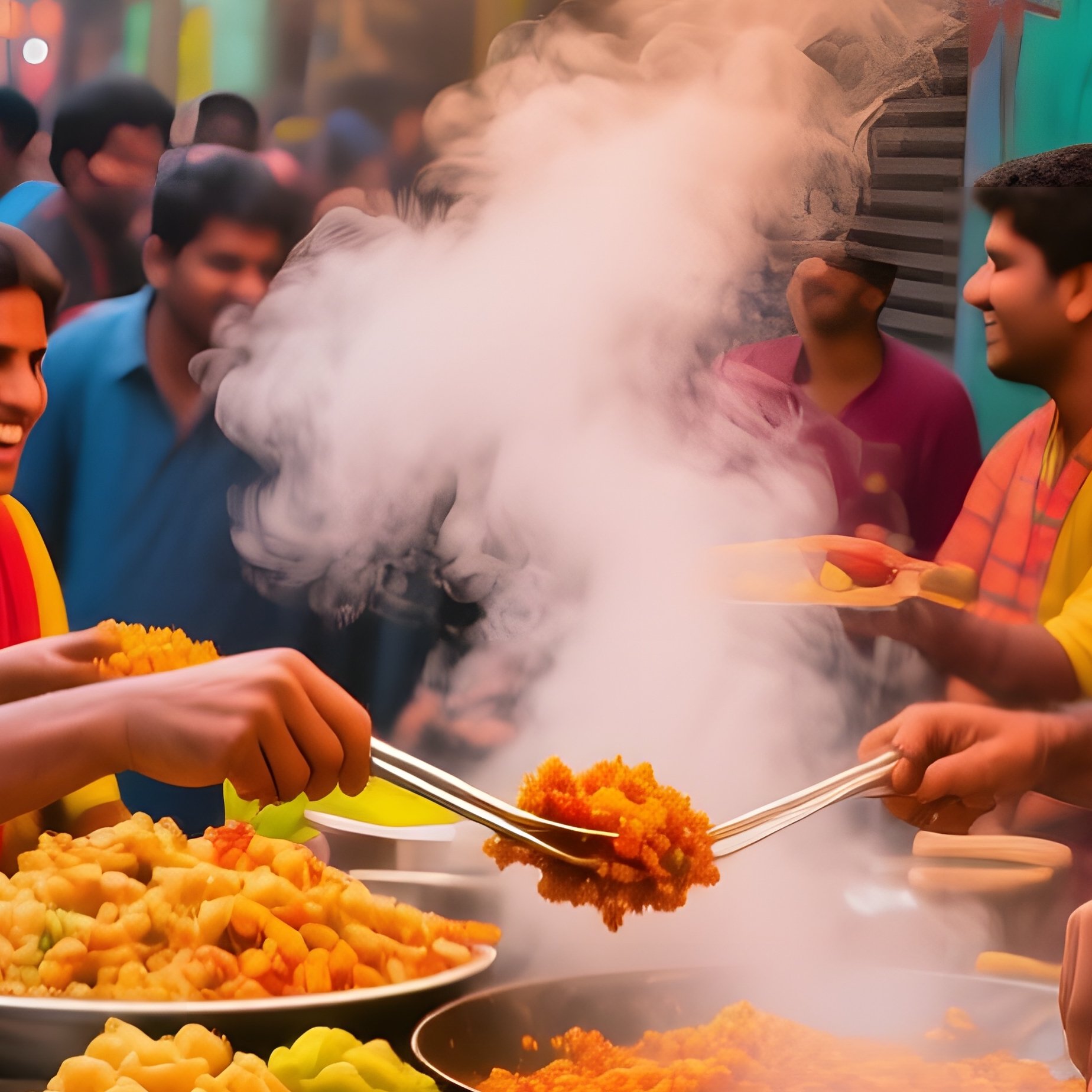 Colorful Chaotic Street Food Chaat Scene - Full Resolution Quality Preview