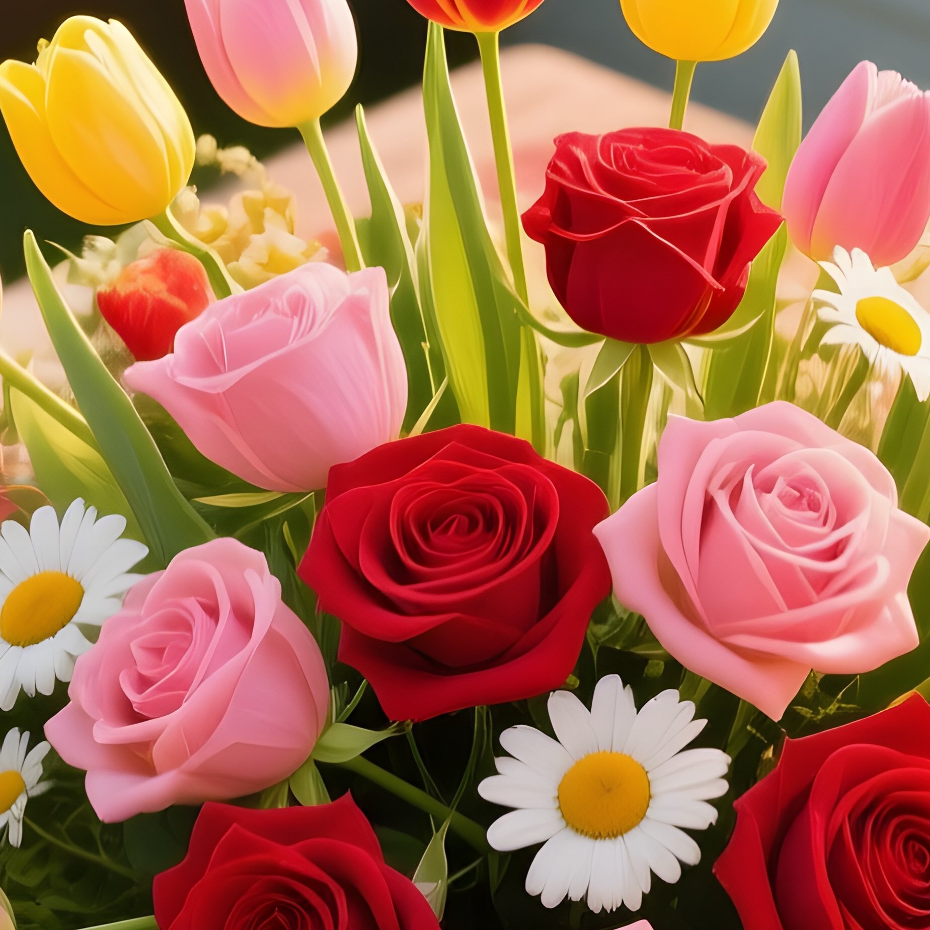 Colorful Flowers On Wooden Table By Farmhouse Window - Full Resolution Quality Preview