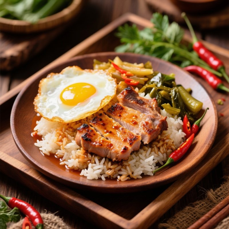 Com Tam Broken Rice With Grilled Pork Fried Egg Pickled Vegetables And Fish Sauce