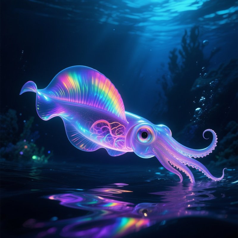 Comb Finned Squid Shimmering Rainbow Comb Fins
