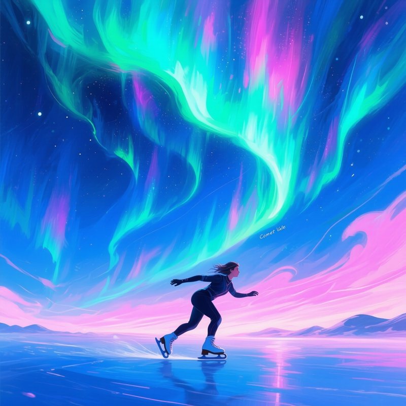 Comet Vale Digital Paint Under Aurora Sky