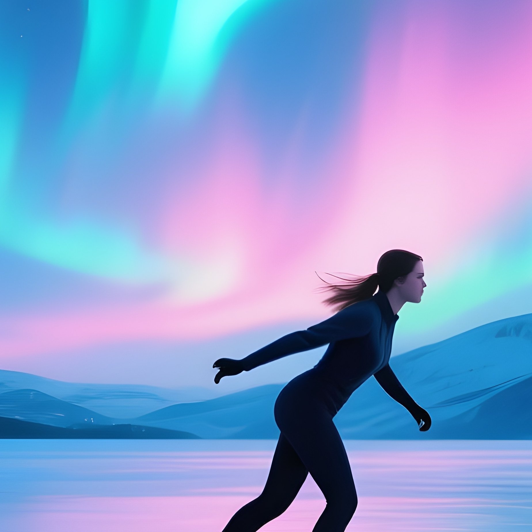 Comet Vale Ice Skater Under Aurora Sky - Full Resolution Quality Preview