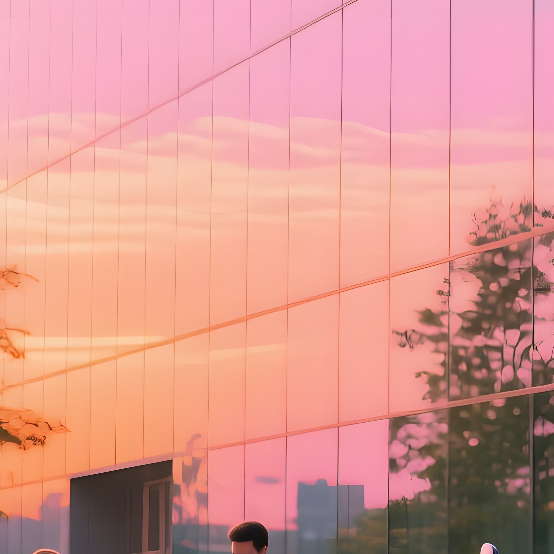 Commuter Scooter At Sunrise Glass Building - Full Resolution Quality Preview