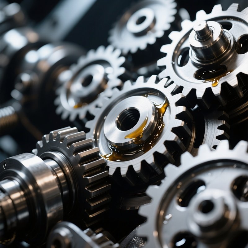 Complex Metal Gear Mechanism Oiled Turning Industrial Efficiency