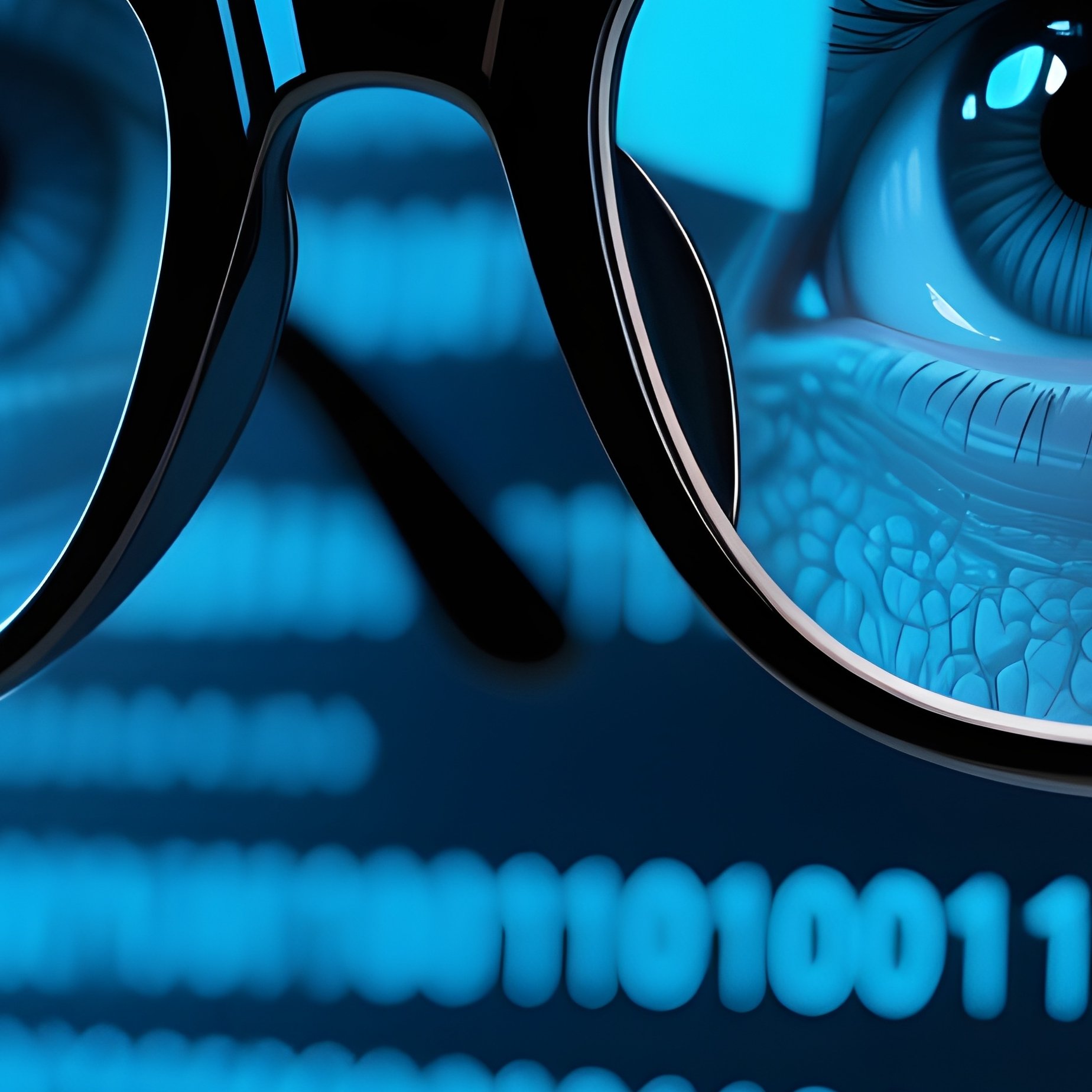 Computer With Binary Code Reflected In Glasses - Full Resolution Quality Preview