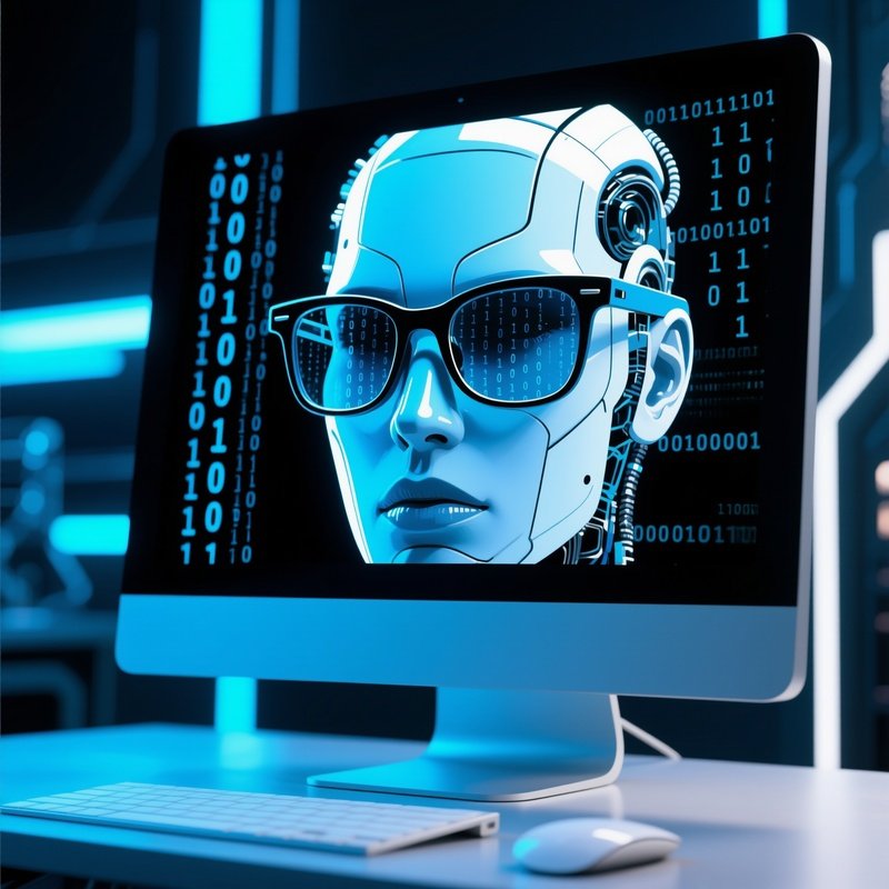 Computer With Binary Code Reflected In Glasses 2