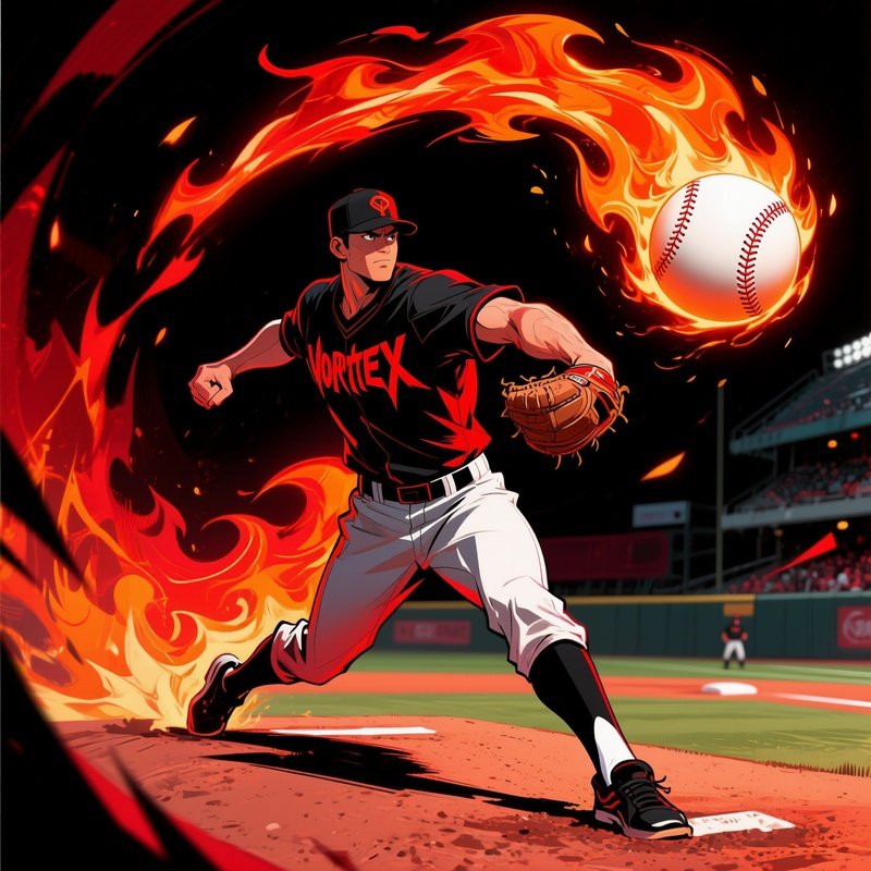 Concept Art Baseball Pitcher Vortex Kane Throwing A Curveball Of Fire